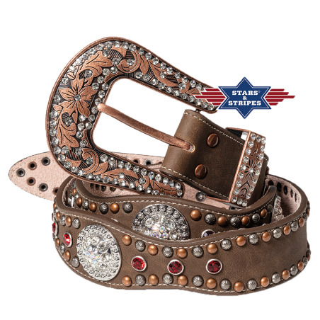 Ceinture cuir marron et strass