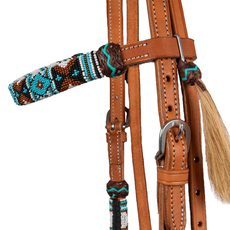 Bridon perles turquoise-marron