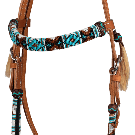 Bridon perles turquoise-marron