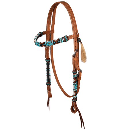 Bridon perles turquoise-marron