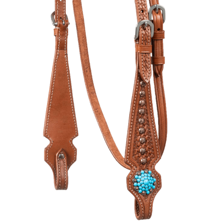 Bridon perles bleu turquoise et rivets