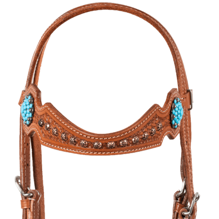 Bridon perles bleu turquoise et rivets